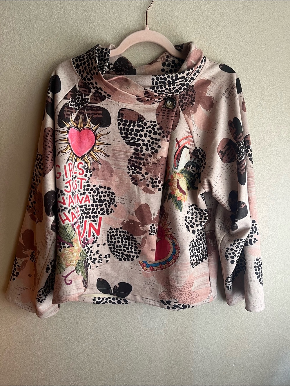 Women's Pink Patterned Button-Neck Blazer Jacket